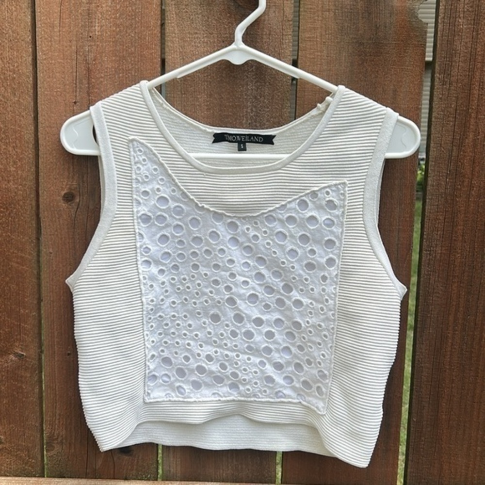 Timo Weiland Lasercut Cropped White Top Sz Small
